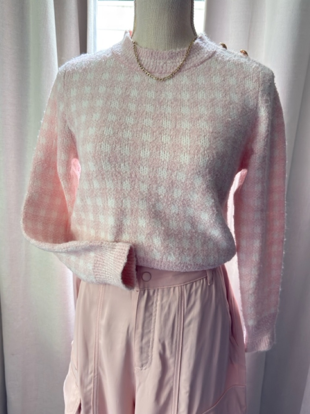 MNG Soft Pink Check Knit Sweater